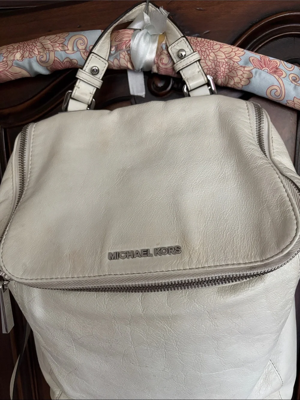 Michael Kors white Leather Zip-Front Backpack